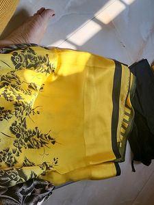 Yellow Grey Contrast Saree