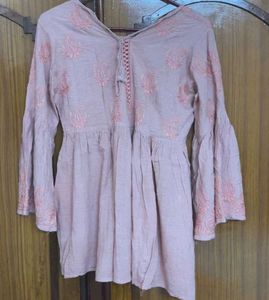 CHIKANKARI Embroidered Pink Top