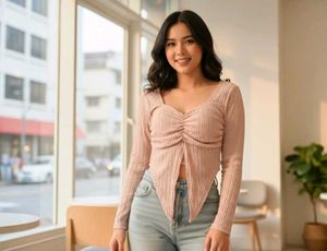 Light blush-pink textured crop top – bilkul new co