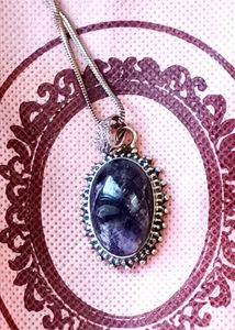Natural Stone Pendant In Oxidised Metal
