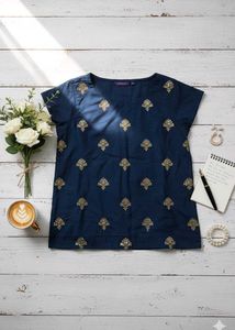 Embroidered Navy Top