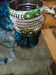 Green &amp; Silver Bangles