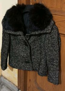 Wool Blend Coat with Fur Collar