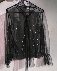 Mesh Long Sleeve Black Top