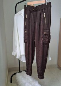MiCHAEL KORS Brown Satin Cargo Pants