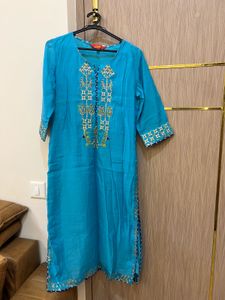 Embroidered Turquoise Blue Kurta