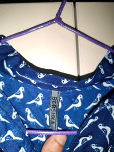Blue Bird Printed Top and Mandarin Collar