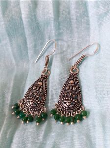 🆕️ Oxidised Earring With Green Beads