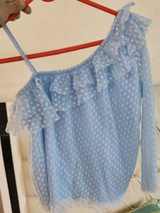 Cute Blue Ruffle Top