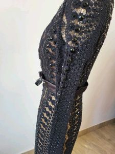 Elegant Black Lace Crochet Gown