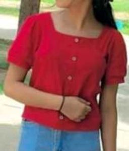 Red Square Neck Top