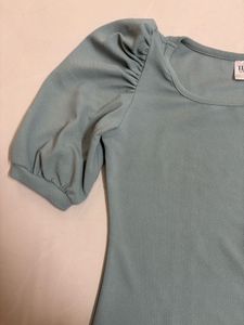 Sage Green Puff Sleeve Top with Square Neckline