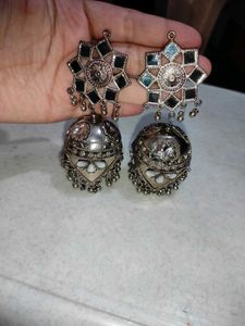Silver Mirror Jhumka Earrings