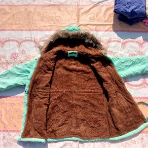 Women’s Mint Green Winter Jacket | Fur Hood