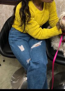 Yellow Colour Soft Cropped Sweater