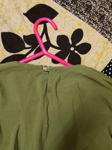 Olive top peplum style with beads and lace work