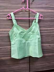 Cute Green Lace Trimmed Tank Top