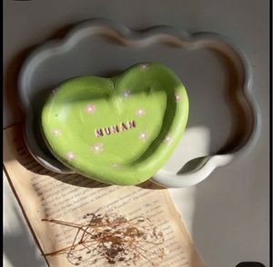 Green heart shape jewellery tray