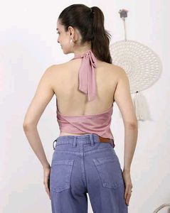 Halter Neck Handkerchief Hem Shimmer Wrap Top