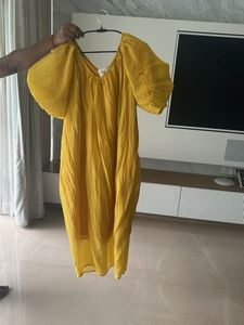 Lovely Yellow Midi With Puff Sleeves