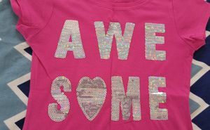 Girls Pink T-shirt With Sequence Design