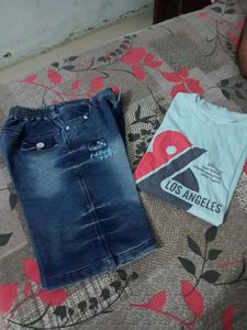 Combo Of Tshirt And Jeans Capri