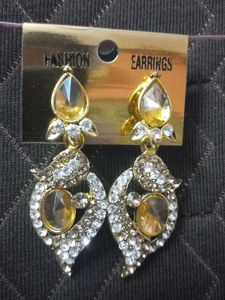 Sparkling Gold &amp; Rhinestone Drop Earrings
