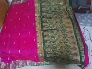 Pink & Green Saree