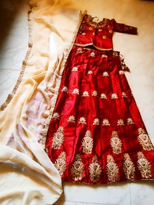 Red & Gold Embroidered Lehenga Set