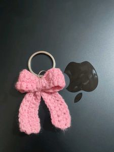 Pink Bow hand crocheted keychain