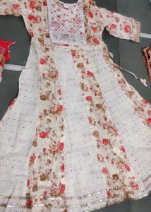 Chikankari Frock Pant Dupatta Set