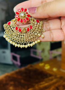 Beautiful Red Stone, Chand Bali❤️