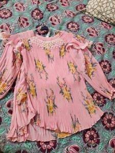 Pink Floral Pleated Top