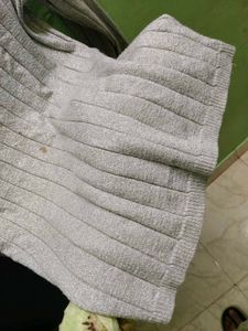 Grey Ribbed Turtleneck Top