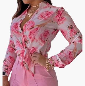 Brand New (Urbanic)Satin Floral Rose Pink Crp Top