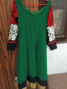 Green &amp; Embroidered Anarkali