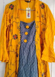 💛🔥Long gown shrug style kurti cum gowwn