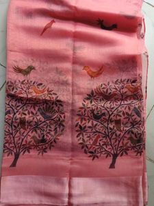 Pink Bird Print Saree