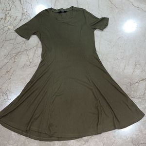 Olive Green Ribbed Casual Dress