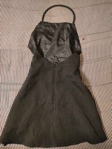 BLACK HALTER NECK MINI DRESS