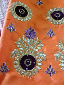 Orange &amp; Blue Embroidered Salwar Suit Material