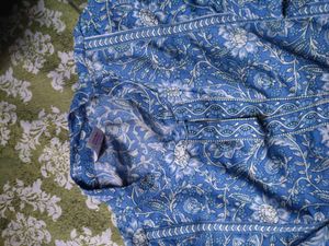 Blue Floral Print Long Sleeve Short Kurti