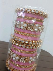 Bridal Pink &amp; Gold Chura Set