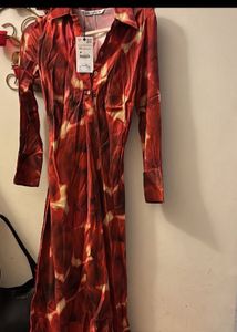 New One Zara Printed Satin Dress Zw Collection