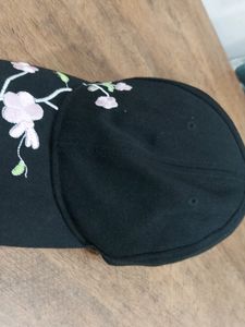 Pink Flower Embroidery Cap For Women