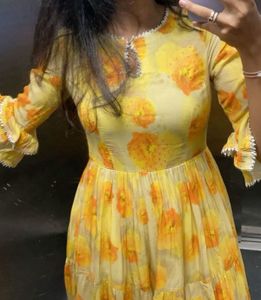Yellow Gown With Dupatta, Great For Haldi