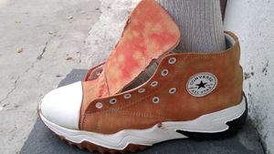 Red Canvas Platform High-Top Sneakers