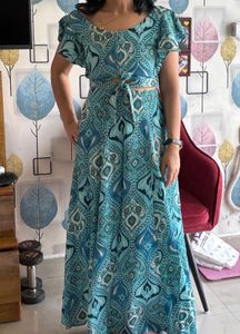 Teal Printed Kurta Set