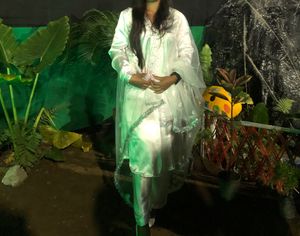 Satin Pastel White Kurti Set     Handmade