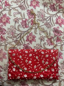 Red Embroidered Clutch Bag